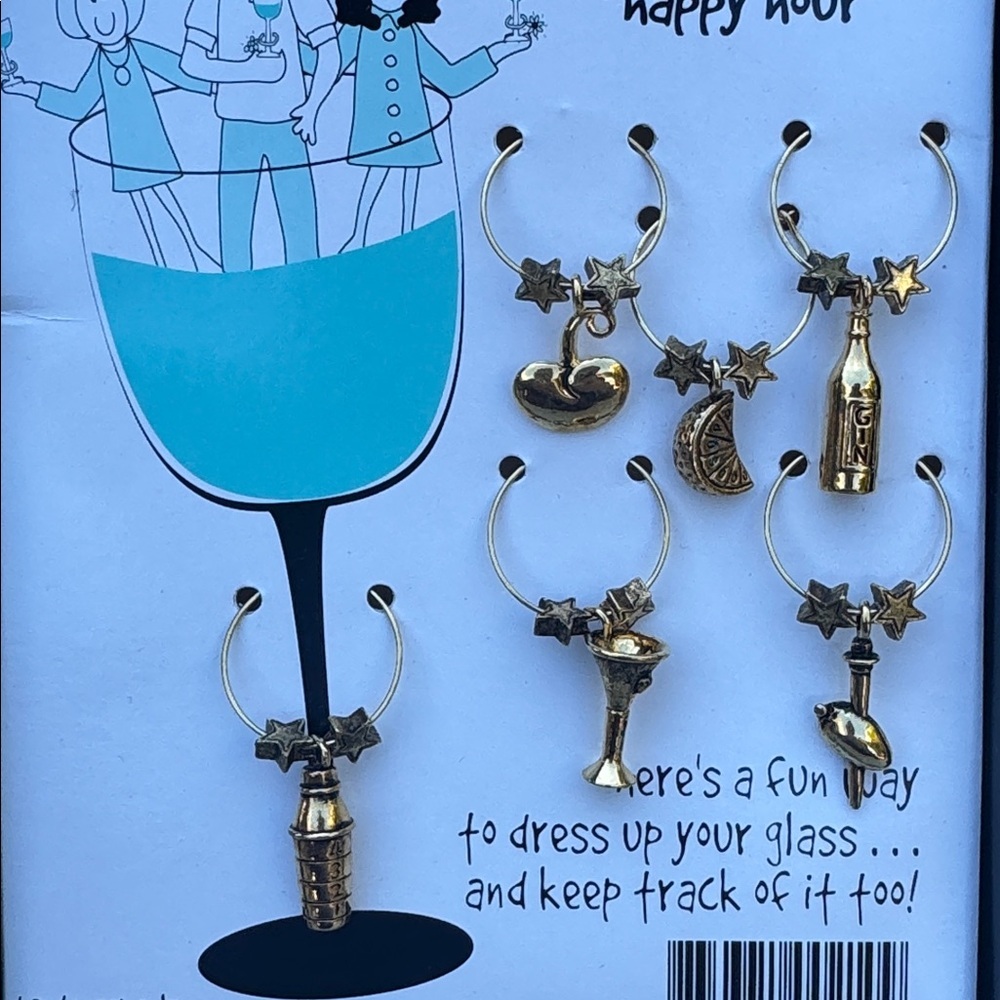 ADORABLE Wine Drink Charms - Gold and Silver Set, Coastal Shells and Cocktails - Picture 2 of 3